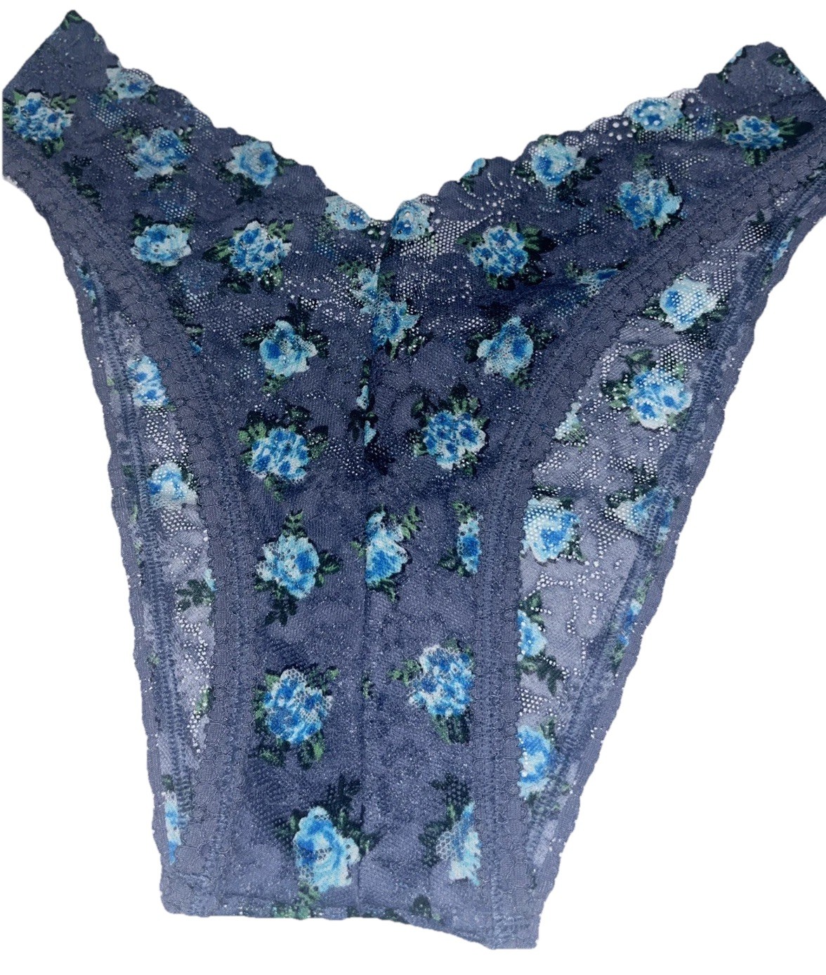 Pink Victoria’s Secret Wink V-Front Brazilian Panty Sz Small Lace Blue Flowers