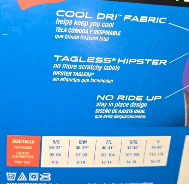 Size 6 M Hanes 3-Pack Cool Dri Tagless Cotton Hipsters Panties Women’s New