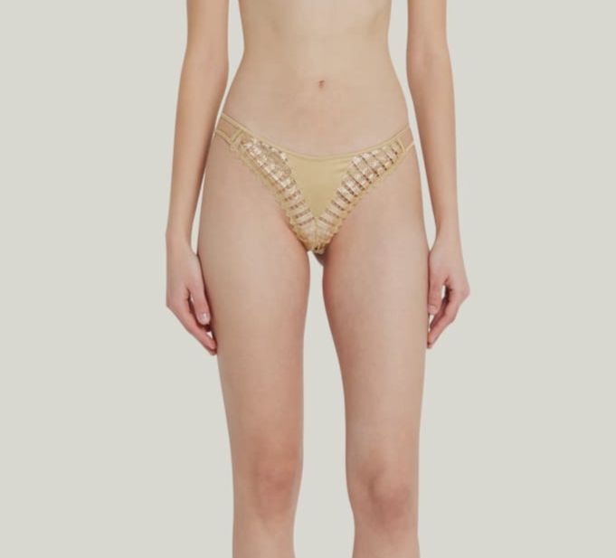 $122 Livy Women’s Gold Hidden City Silk Metallic Cutout Tanga Panties Size L