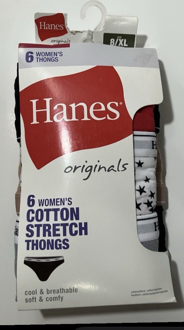 NWT Hanes Originals Cotton Stretch Thong 6-Pack – Women’s 8 / XL