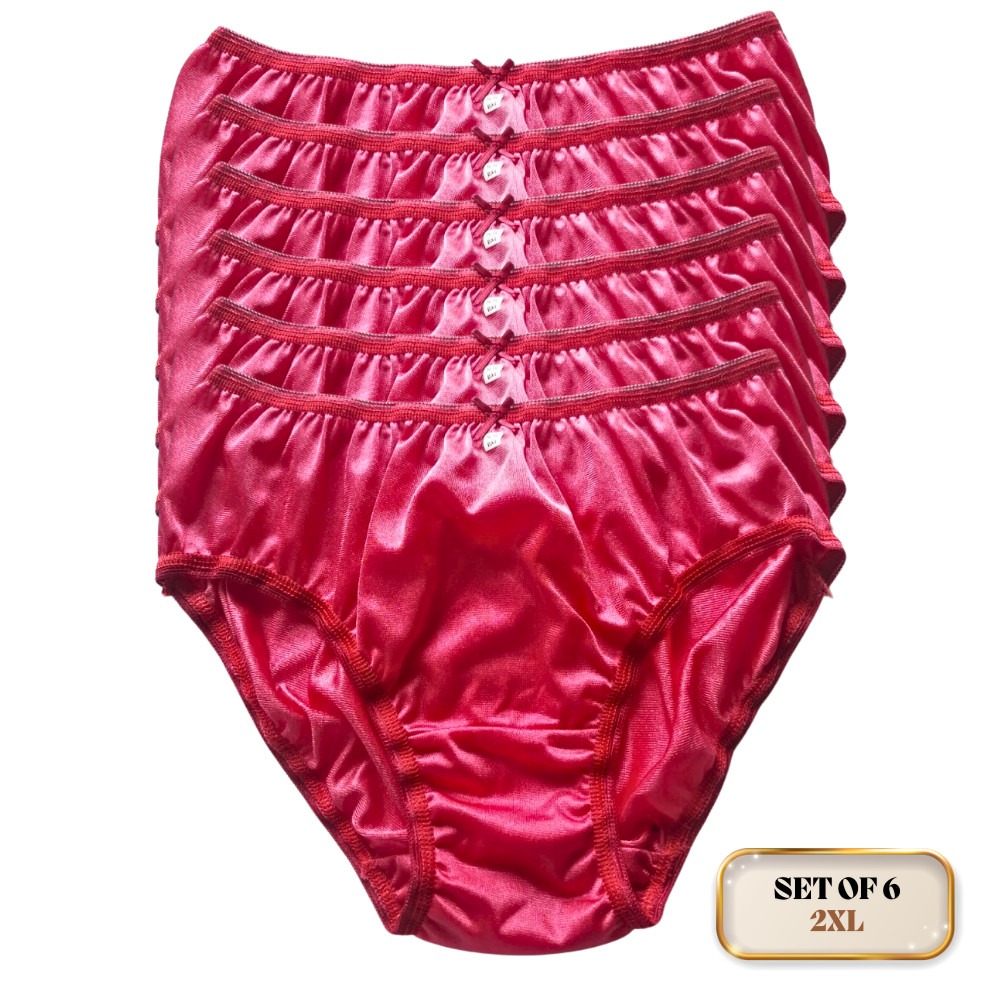 Set of 6 Bikini Panties 2XL Nylon Soft Stretch Unisex Red Waist 32-42″ Silky