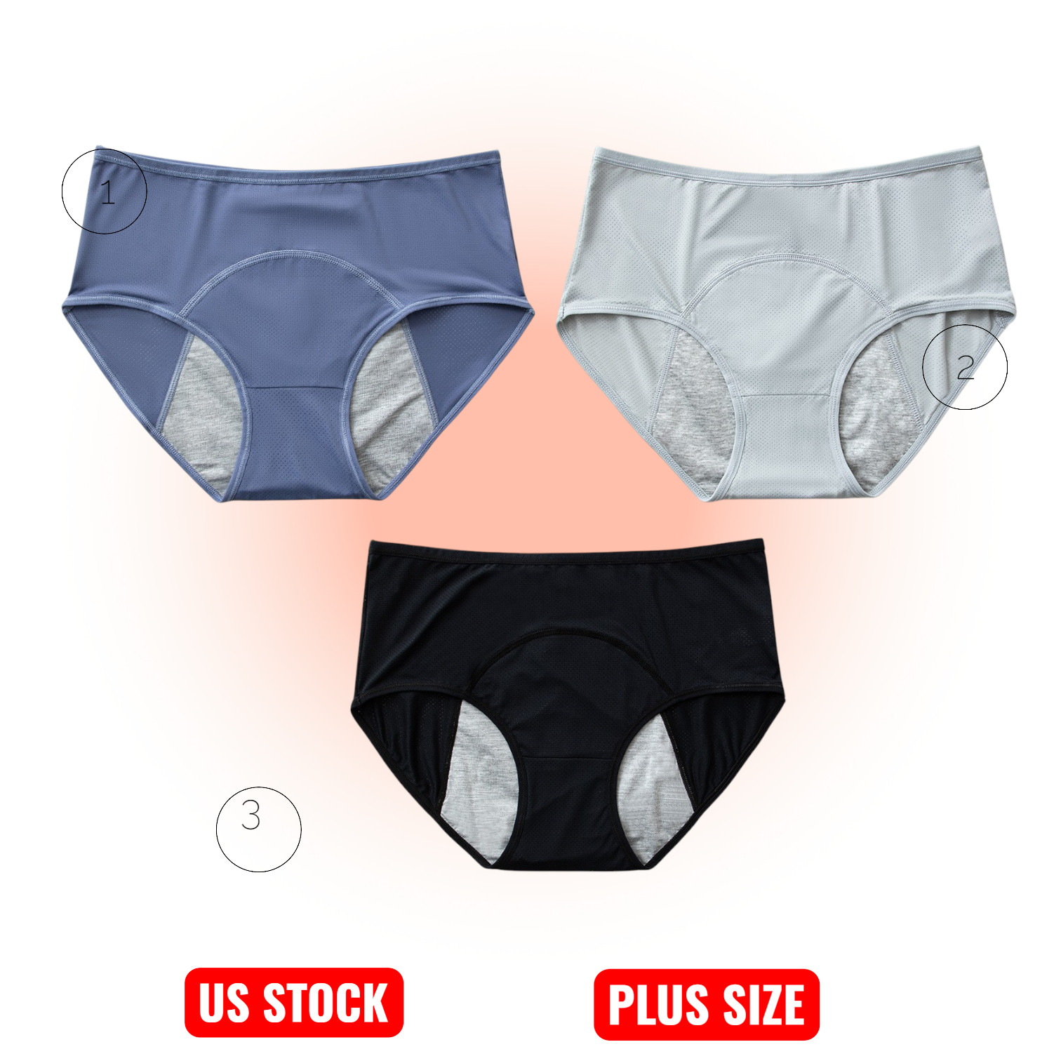 3 Pack Leakproof&protective Underwear Panties For Incontinence&Period Woman