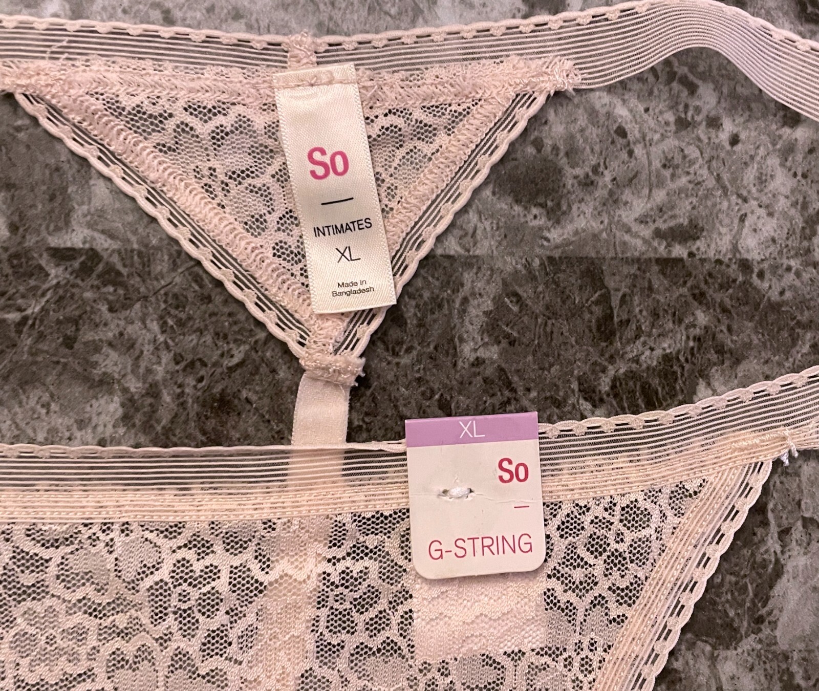 NWT SO XL LIGHT PALE PINK FLORAL LACE STRETCH V STRING THONG G STRING PANTIES