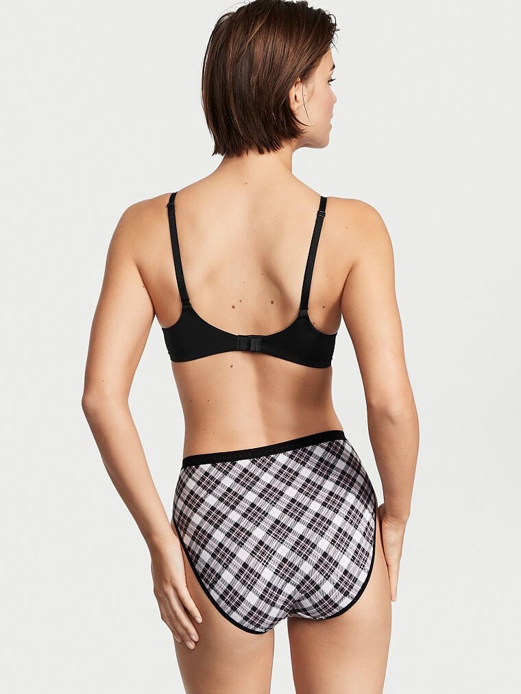 XXL Black White Pink SHINE Plaid Victorias Secret High Leg Waist Brief Pantie