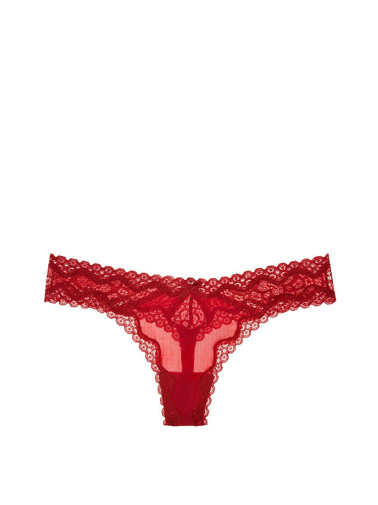 Victoria’s Secret Dream Angels Lace-Trim Thong Panty Deep Red