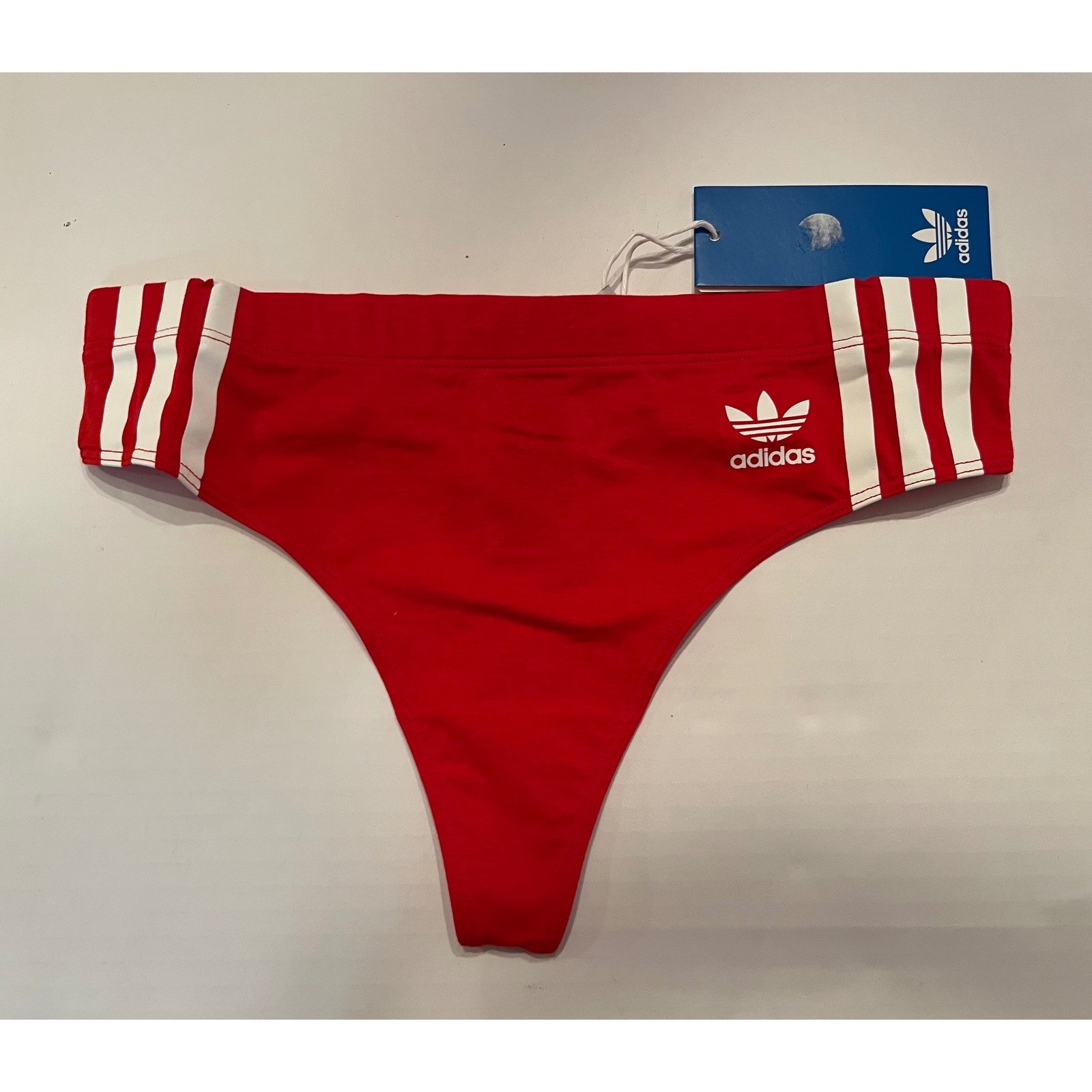 Adidas Woman’s Red 3 Stripes Wild Side Thong Smart Cotton Size Small