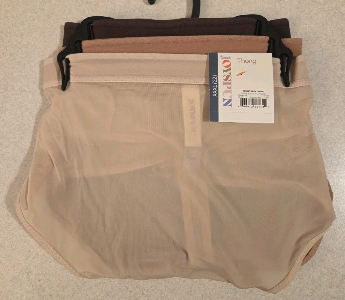 Joyspun Women’s XXXL 22 Hosiery Thong Panties 3-PACK Beige Tan Brown #10726