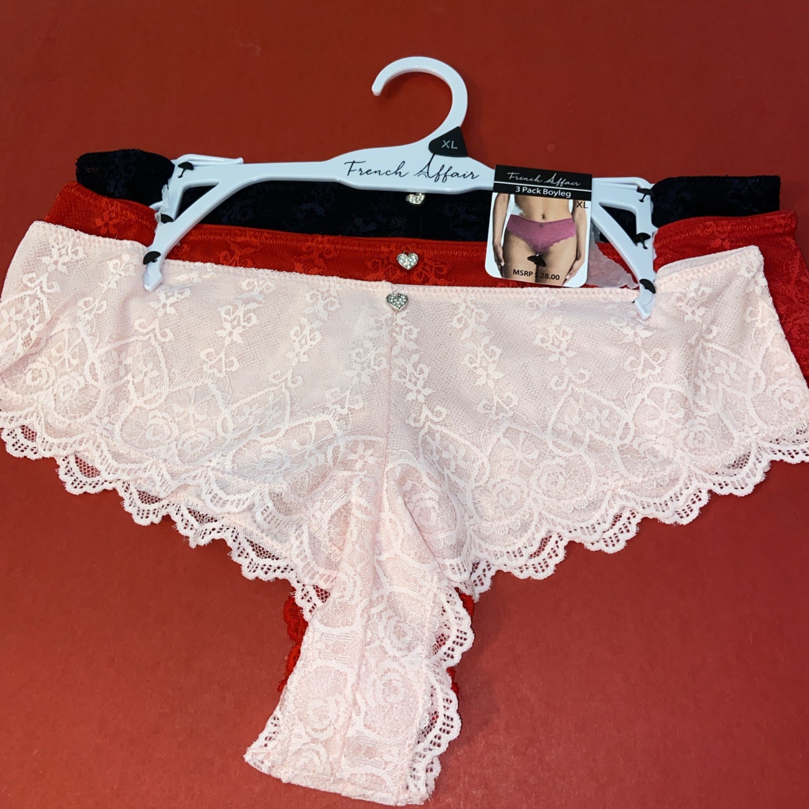 FRENCH AFFAIR Pack Of 3!! Exquisite Lace Boyleg Panties / Extra Large