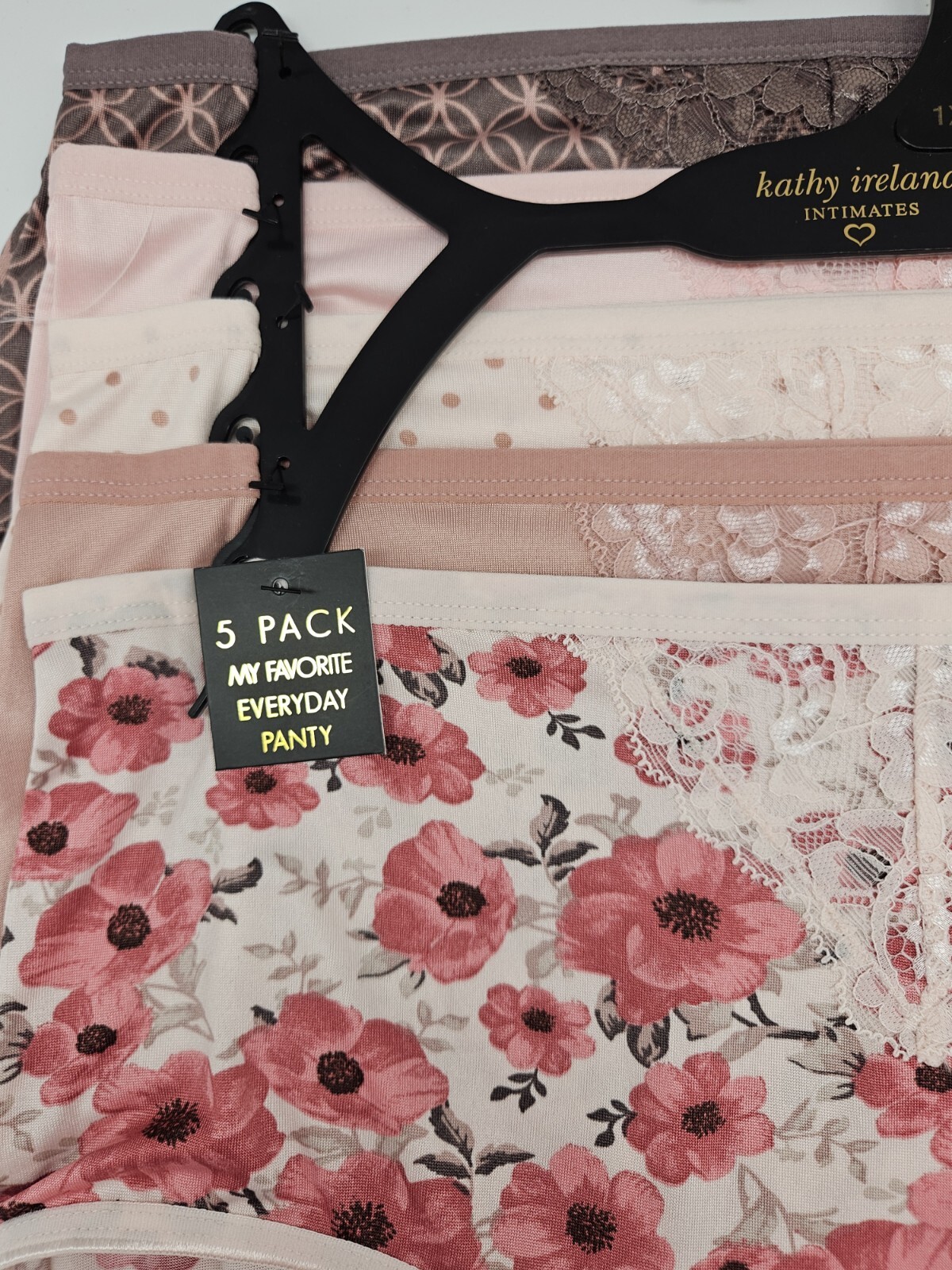 KATHY IRELAND 5 Pack Womens L Plus 1X 3X Everyday Panties Gray Pink Beige Cream