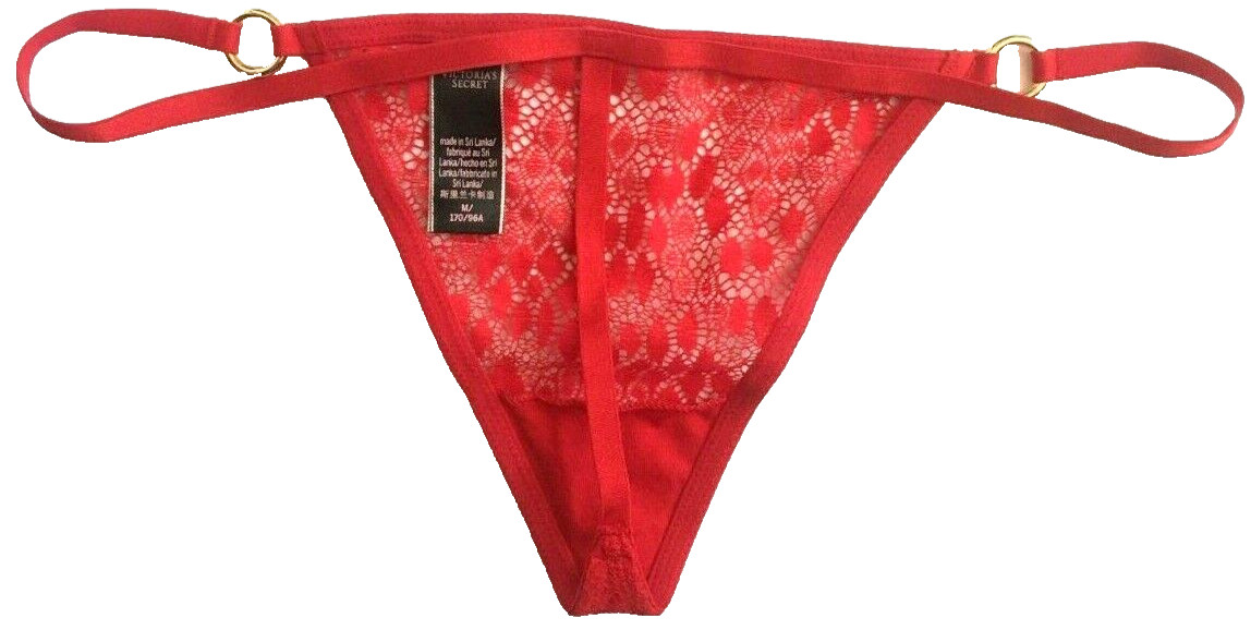 Victorias Secret One Size Red Snake Lace V-String Metal O-Ring Side Accents NWOT