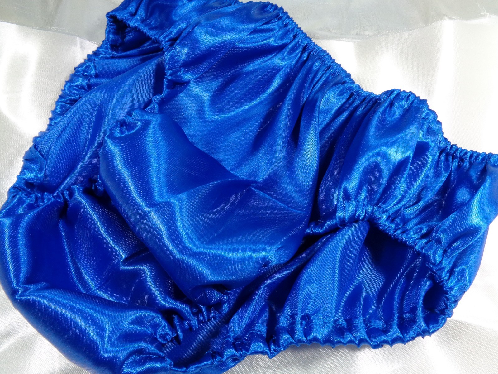 adult sissy royal blue frilly men satiny bikini panties bloomer dress-up 34-47