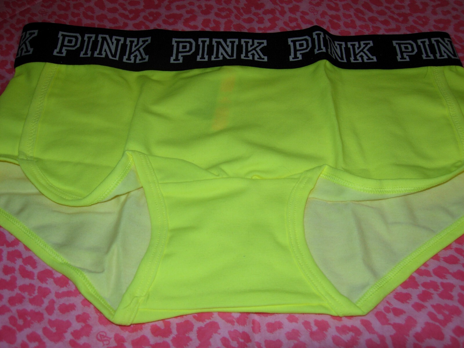Victoria’s Secret PINK Shortie BoyShort Block Logo Lemon Blaze Neon XS M XL XXL