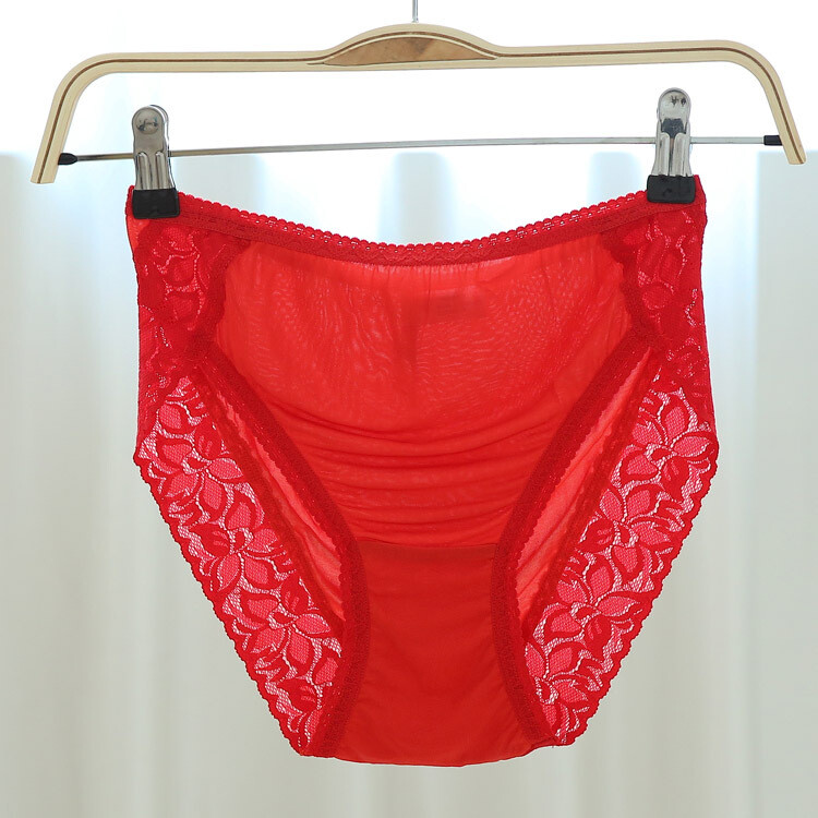 100% Silk Underwear Women’s Briefs Quick-drying Real Silk Knitted Lace Panties