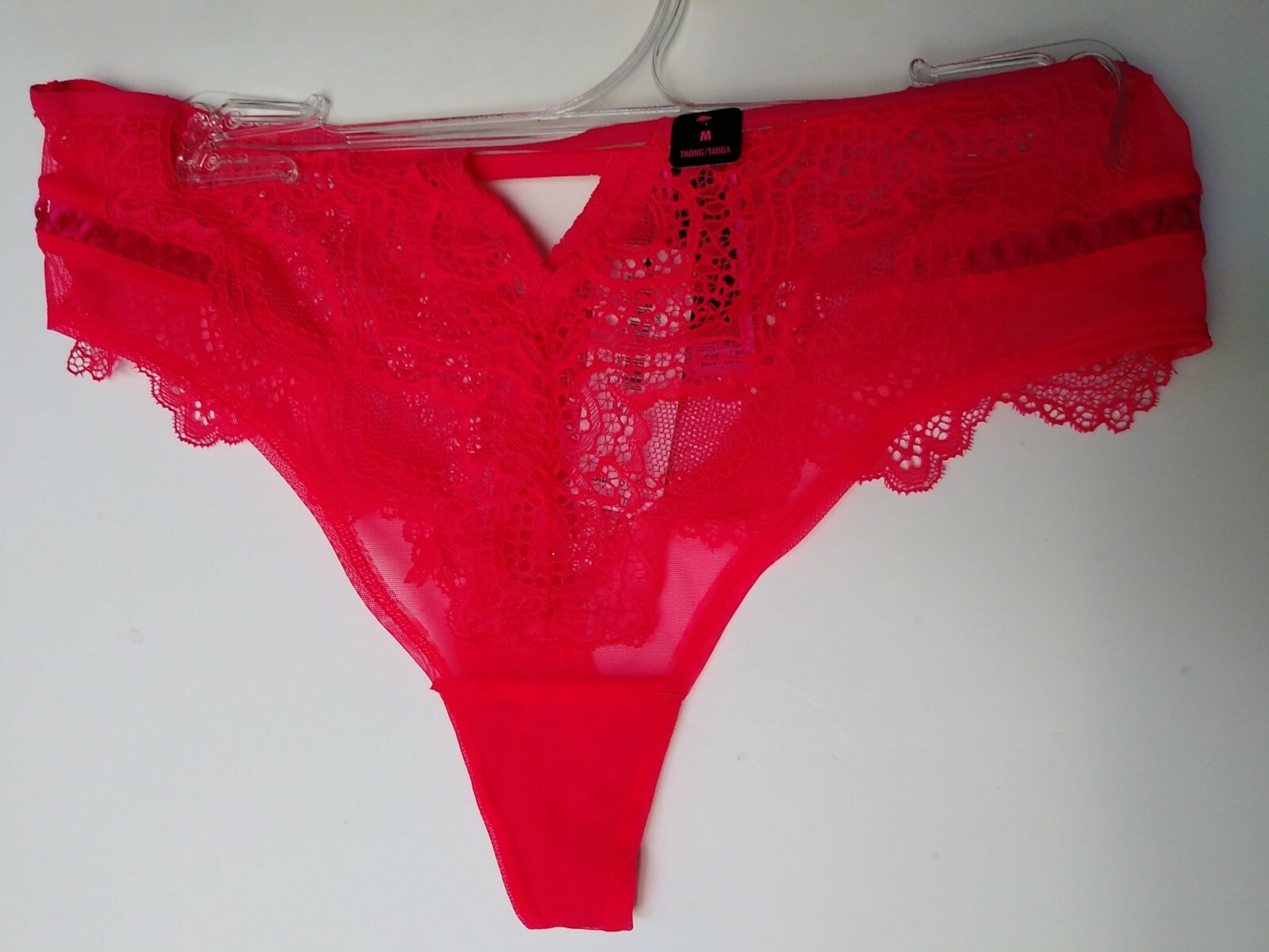LA SENZA SHEER LACE THONG/TANGA RED SZ M/M NWT.