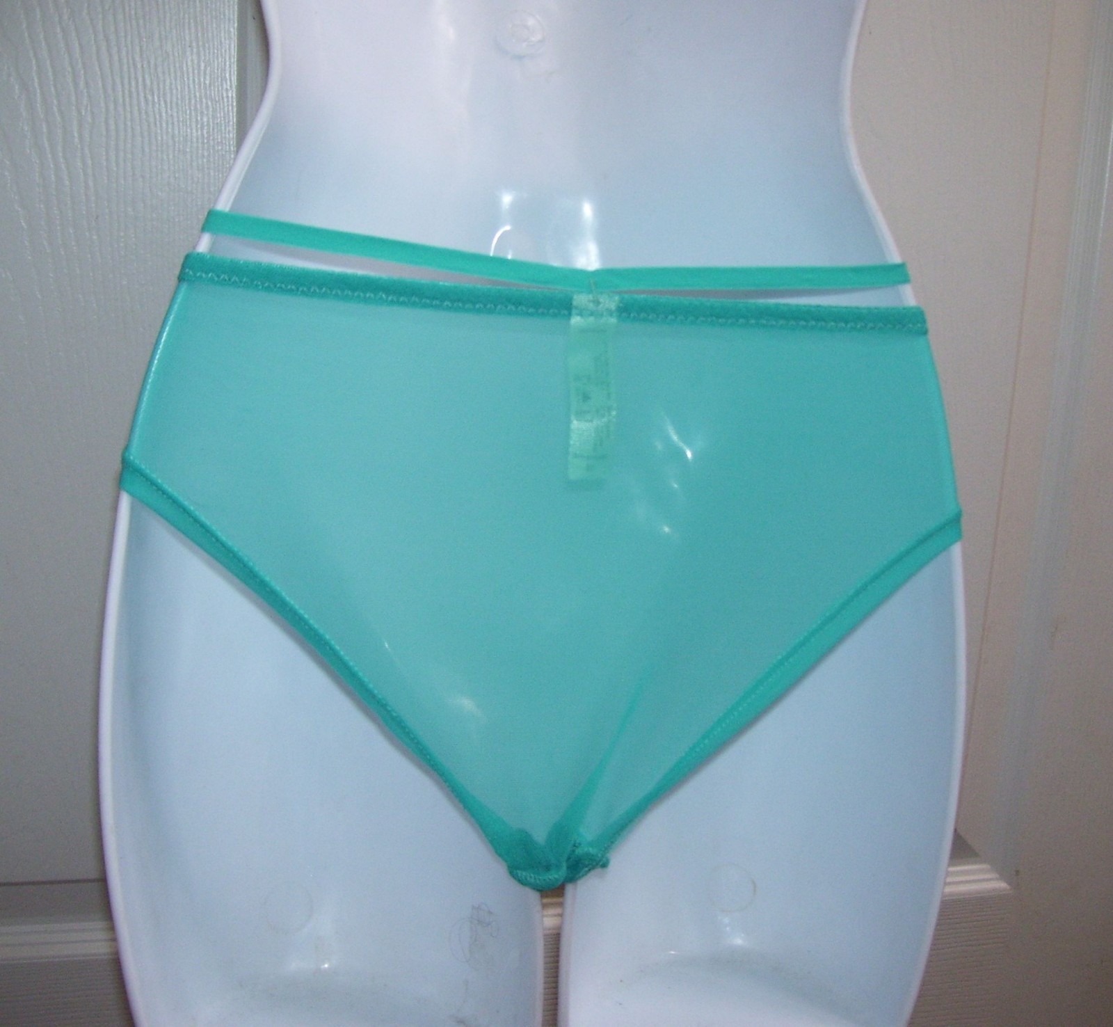 Women’s Medium Turquoise Blue Panties Semi Sheer Bikini Style Lace Trim