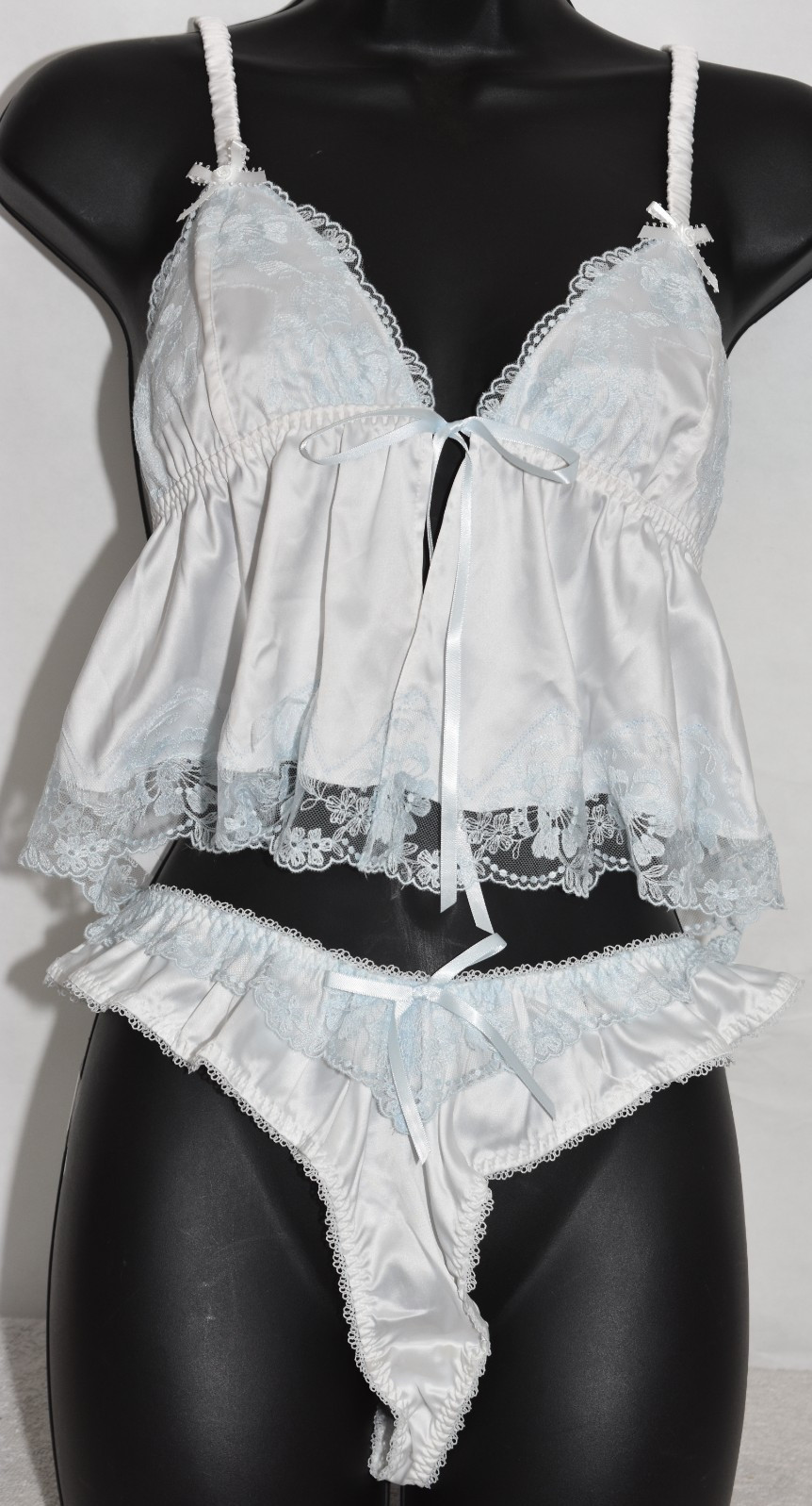 LOVE & LEMONS Sleep Top Thong panty SWEETHEART SATIN ruffle Lot L Lingerie