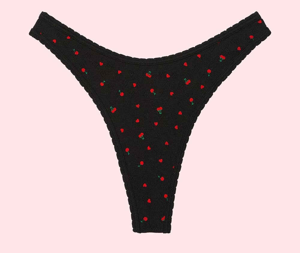 L HEART POINTELLE BLACK CHERRY HEART High-Leg Thong PINK Victoria’s Secret Panty