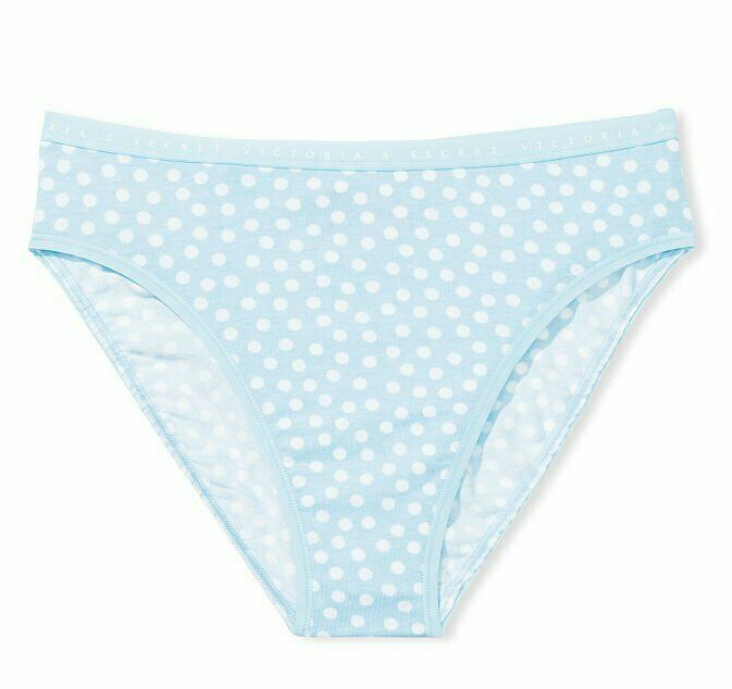 M XL XXL Sky Blue White Dot Cotton Victorias Secret HighLeg Waist Brief Pantie