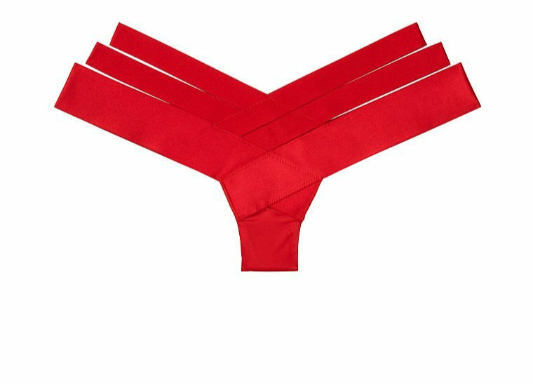 Victorias Secret Very Sexy Red Banded Strappy Cheeky Panty Size S-M Silky Front