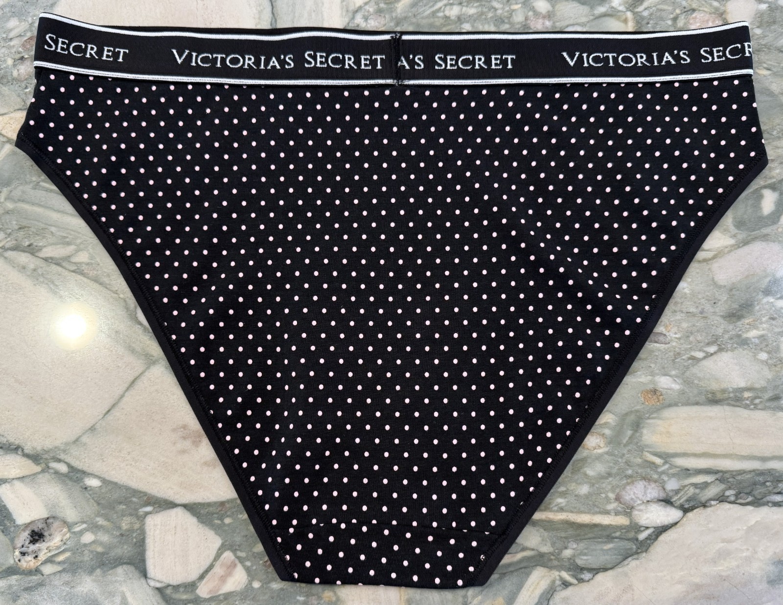 Victoria Secret Logo Waist Cotton Cheeky High leg Brief – Black Pink Dots XL XXL