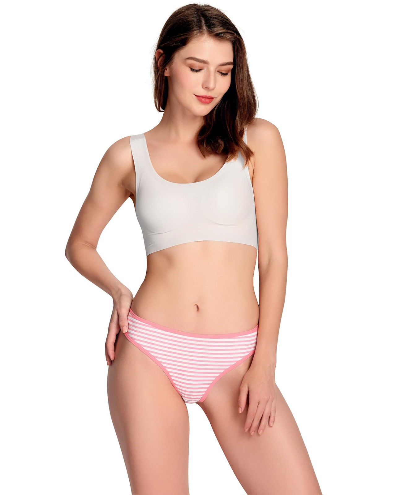 Cotton Thong Panties for Women Breathable Pack of 6 Striped Design (small)