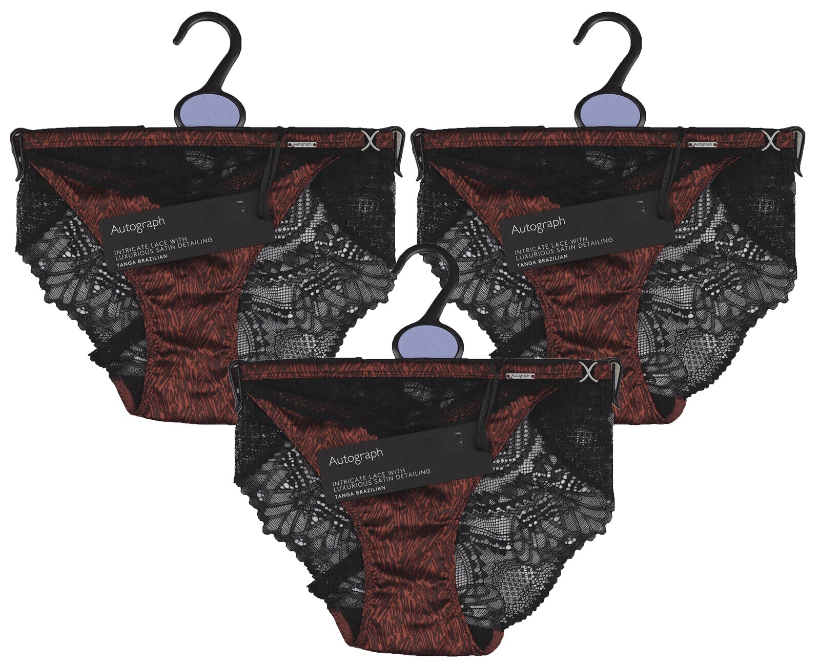 M&S Brazilian Knickers Multicoloured Womens Size 8 / 10 x3