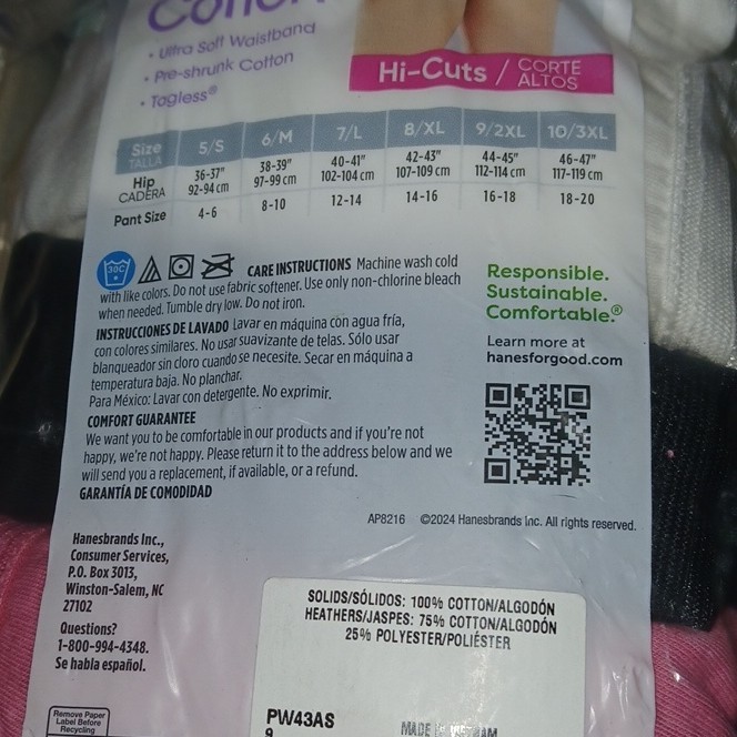 Hanes Breathable Tagless Cotton Hi-Cut Panties 10-Pack Multicolor Size 9/2XL