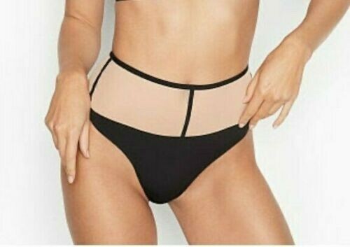 Victorias Secret Black Buff Mesh High Waist Thong Panties Size S Very Sexy Sheer