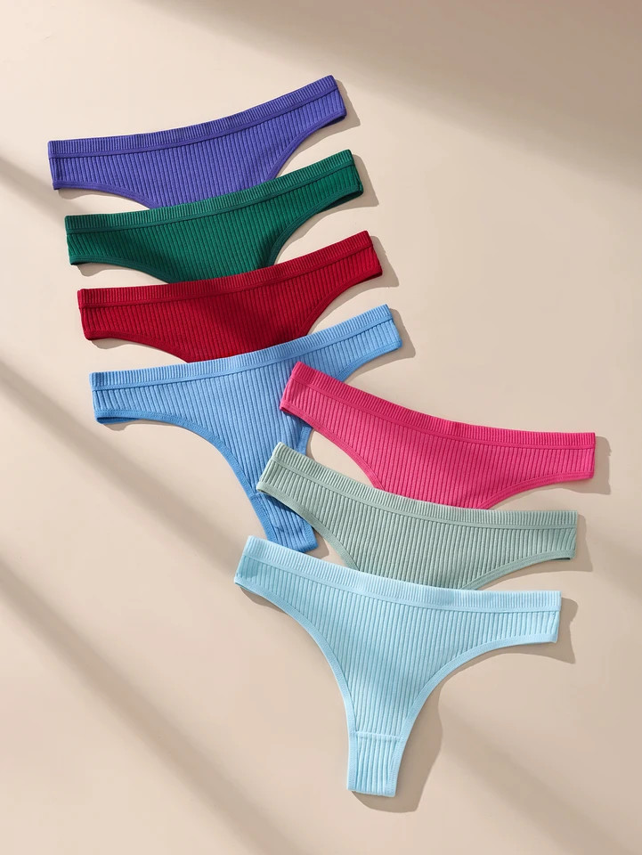 Low Rise Cotton G String Panties Women’s Solid Soft Stretch Comfort Fit 7 Pcs