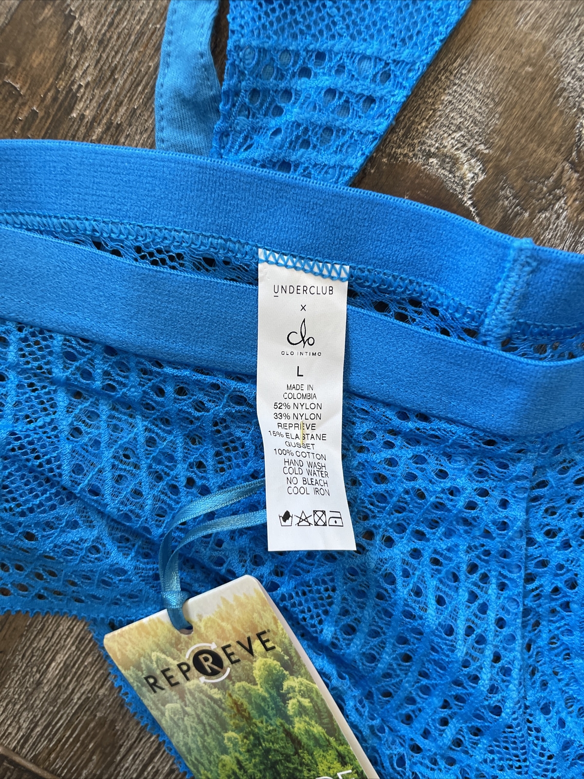 Clo Intimo Repreve Lace Thong 2 pack NEW Blue Size Large NEW
