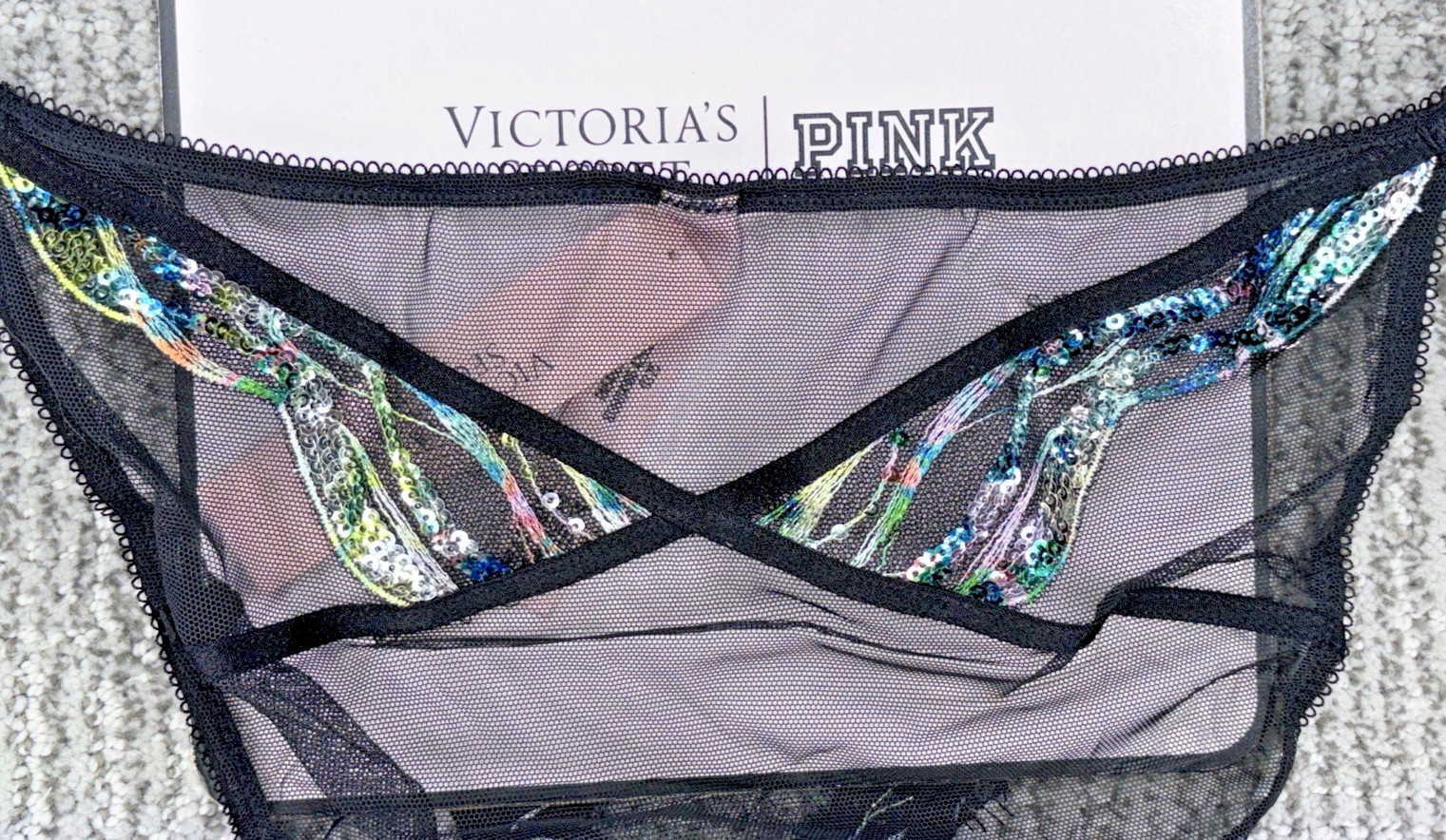 Victoria’s Secret Very Sexy NWT XXL Black Siren Sequin String Bikini Panty