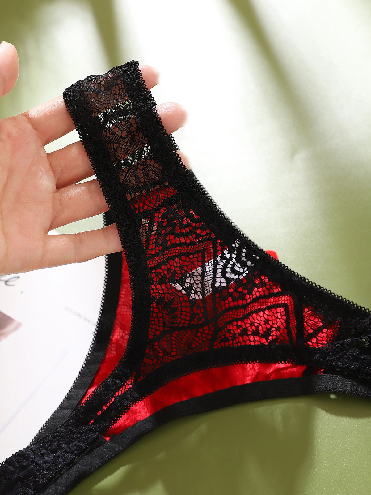 Low Rise Sheer Thong Panties Color Block Soft Stretch Lightweight Women Wear