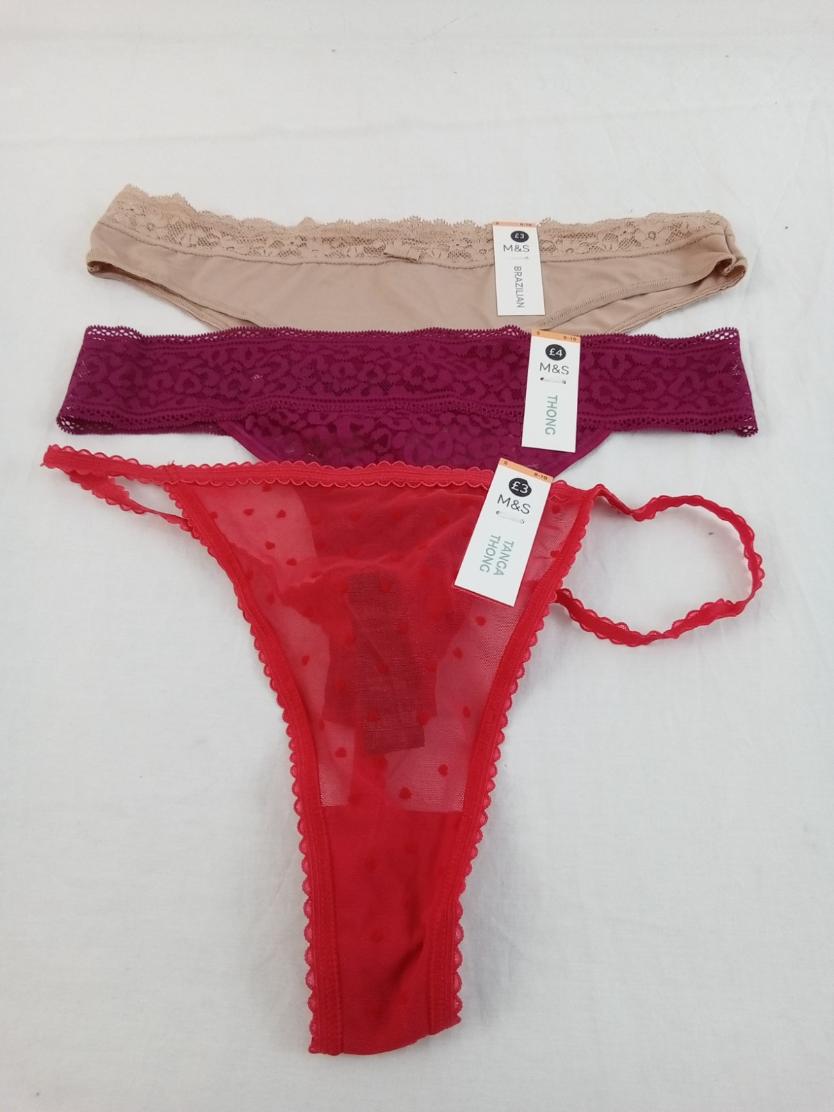 M&S 15pcs Bundle Underwear Size S 8-10 Red Leopard Thong Beige Brazilian New