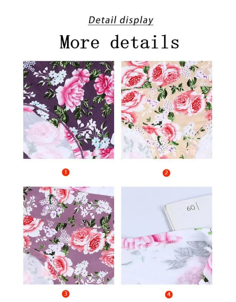 Bamboo Fiber Panties High Waist Floral Plus Size Breathable Women’s Underwear