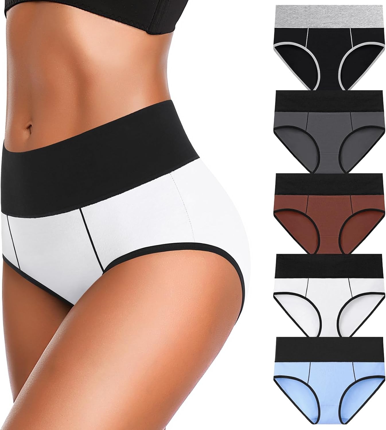 Womens Cotton High Waist Full Coverage Briefs Soft Stretch Breathable Panties