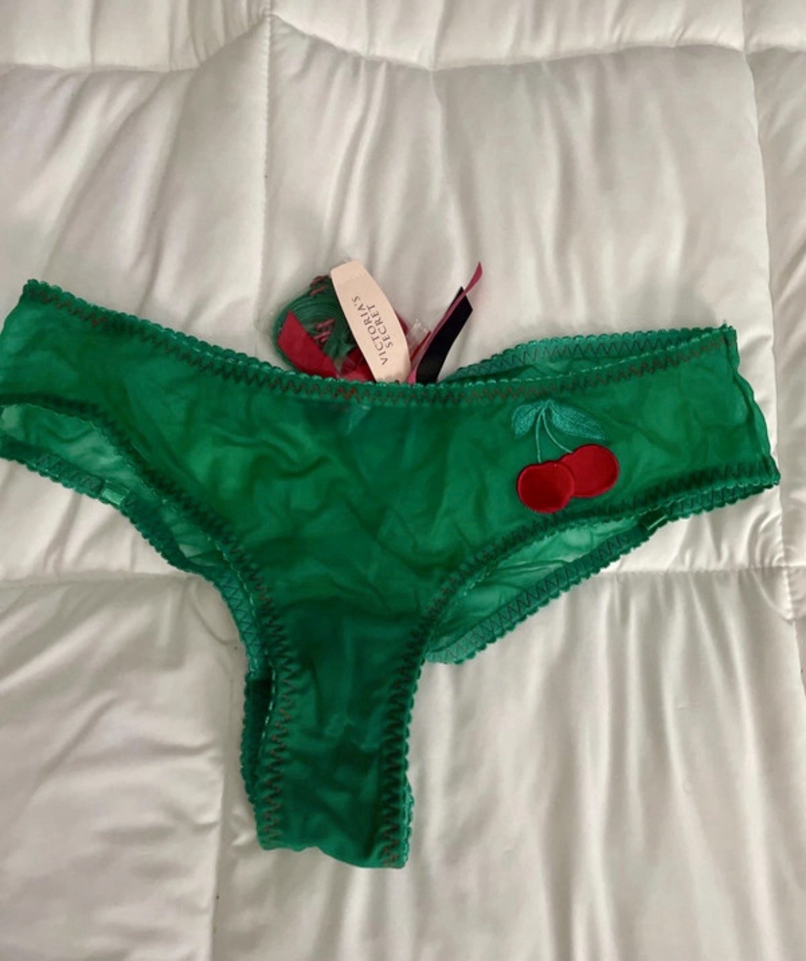 NWT Victoria’s Secret Sexy Little Things Green Cherry Garter Belt Panties Medium
