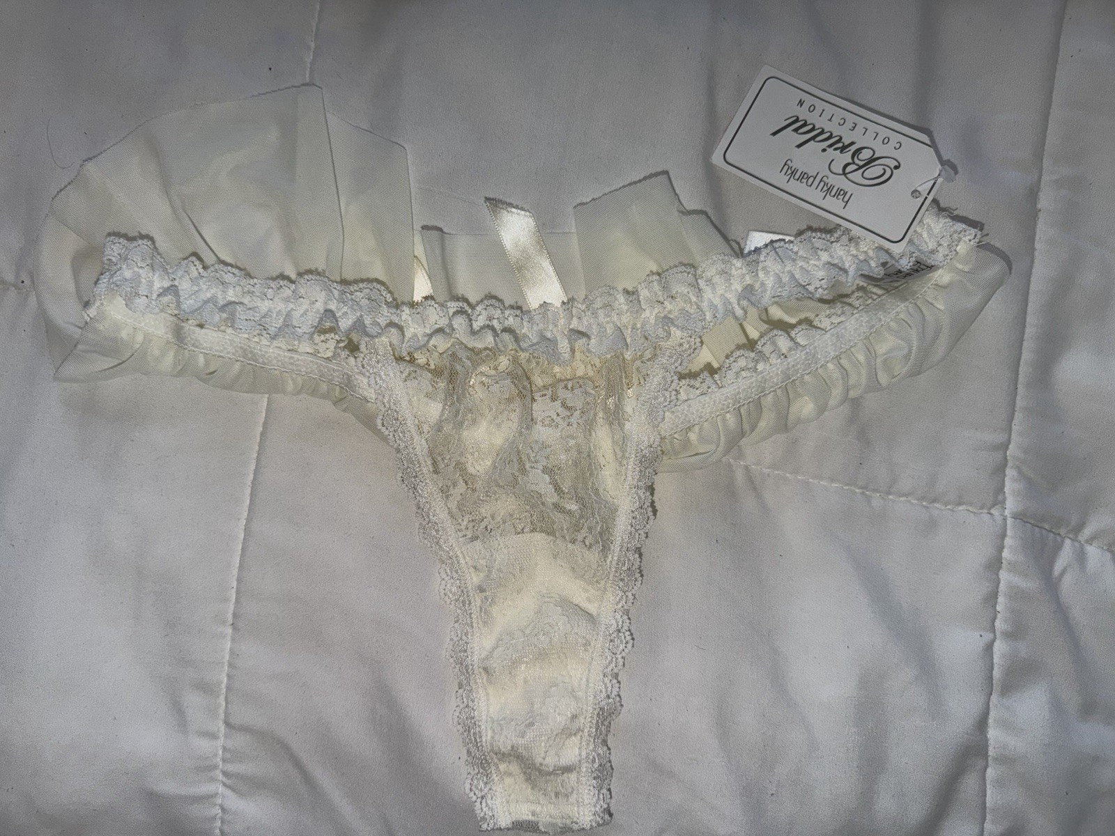 Hanky Panky Bridal Collection Bride Veil Thong Panties Ruffle Lace Size M/L