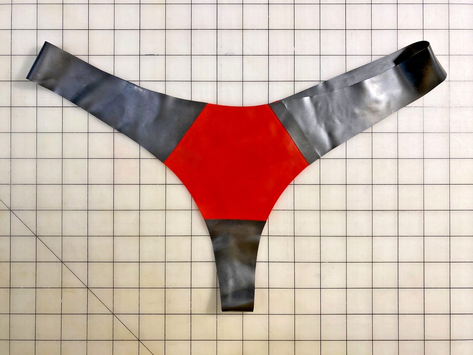 Pewter Red Latex Panties Thongs Handmade U.S. Designer Sz Large