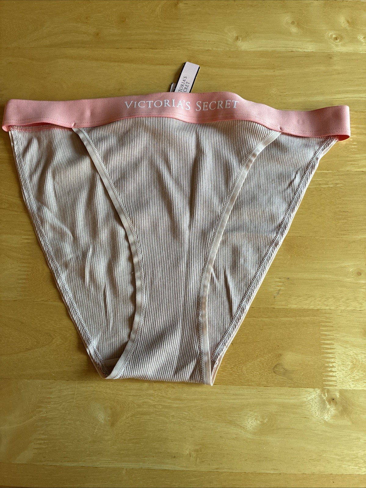 Victoria’s Secret High Leg Logo Brief Size Large NWT Tan/ Peach