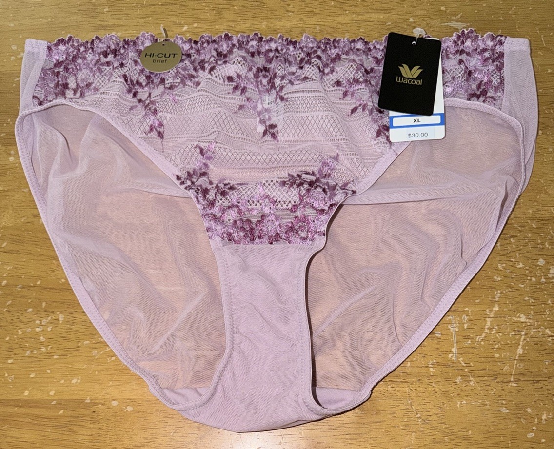 New WACOAL 841191 Embrace Lace Hi-Cut Brief Panties XL Keepsake Lilac Multi NWT