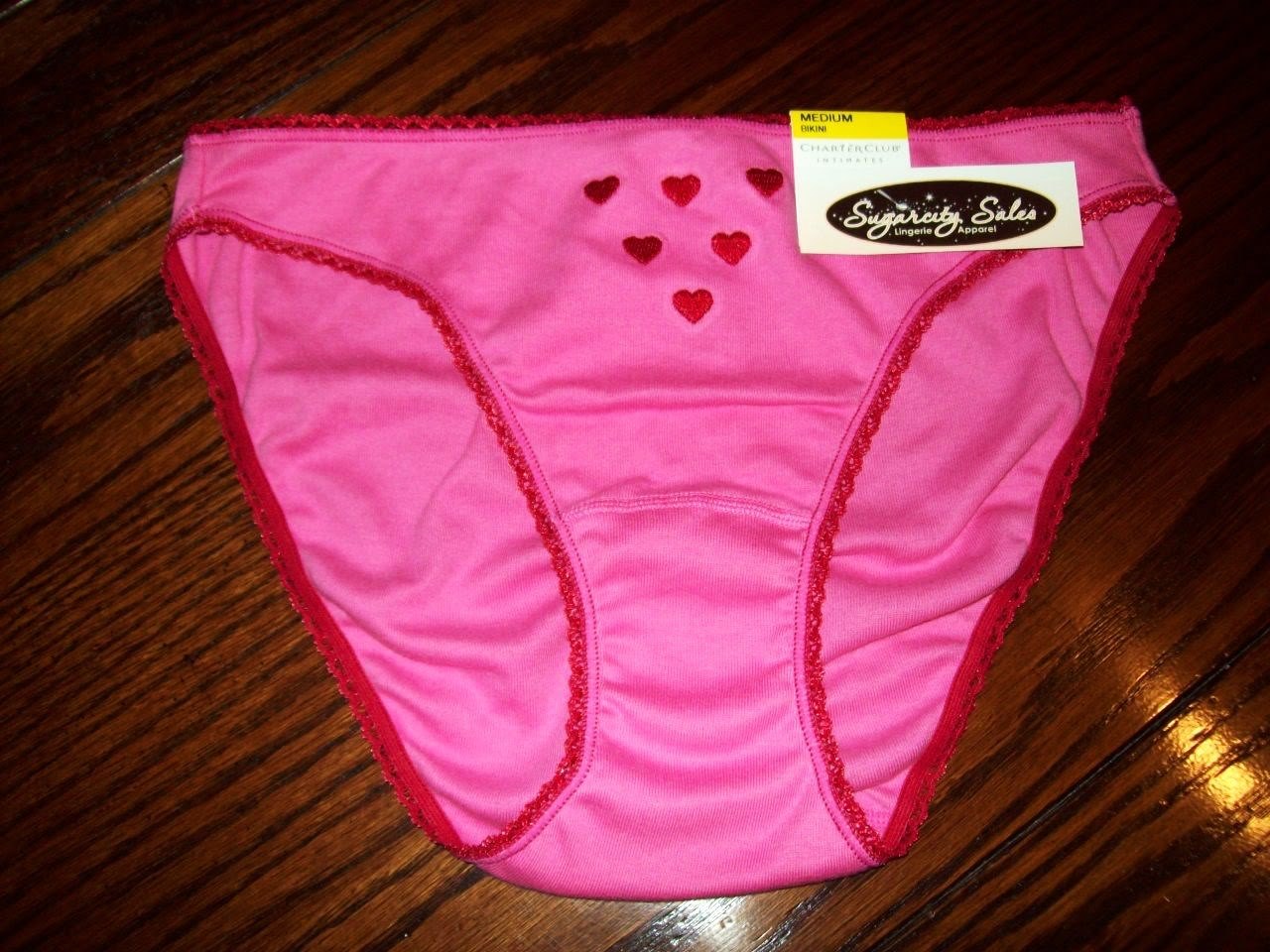 NWT CHARTER CLUB 100% COTTON BIKINI PANTIES PINK w RED HEARTS EMBROIDERY XS S M