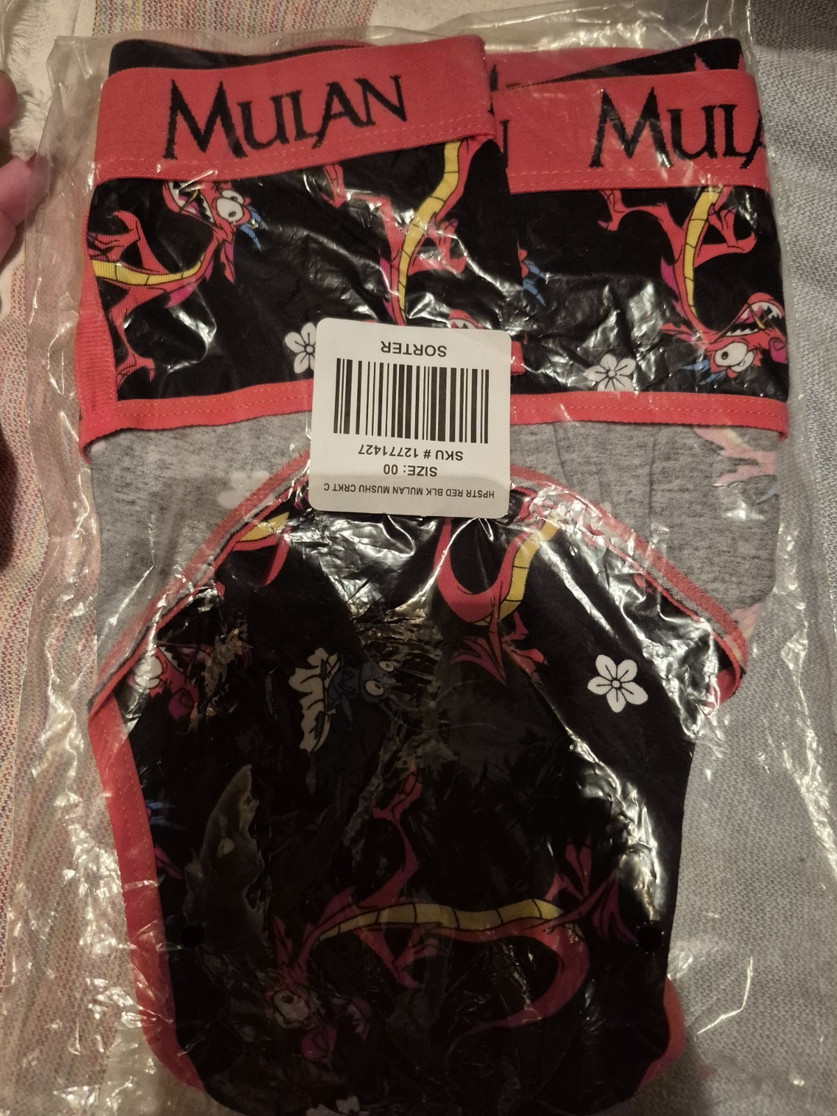 Disney Pixar Mulan Mushu & Cri-Kee Black Cotton Hipster Panties M/L