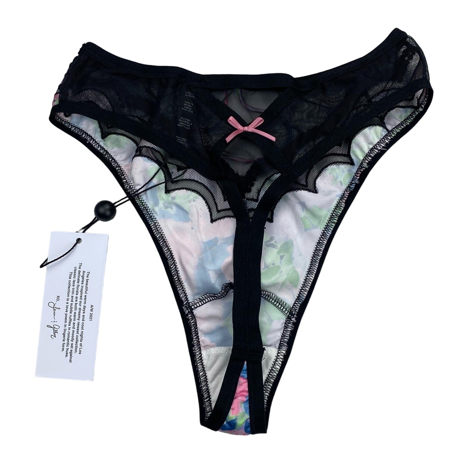 NWT FOR LOVE & LEMONS Odette Floral High Waist Thong Panty Sz XXS