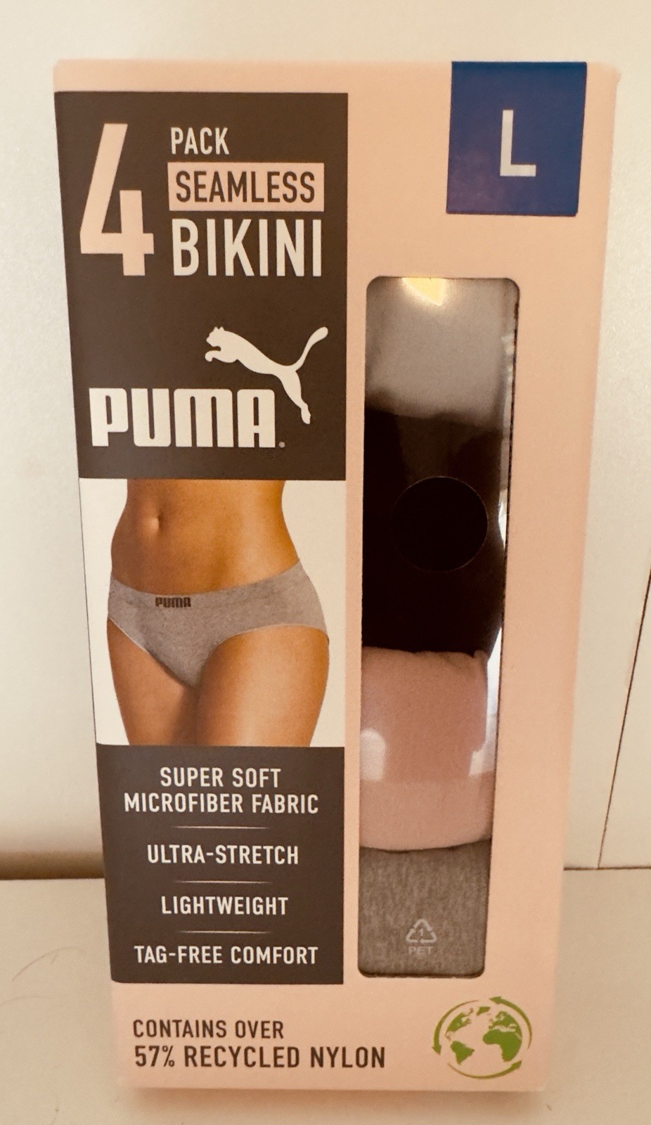 Puma Women’s 4-Pack Seamless Bikini Panties – Soft Ultra-Stretch, Size L