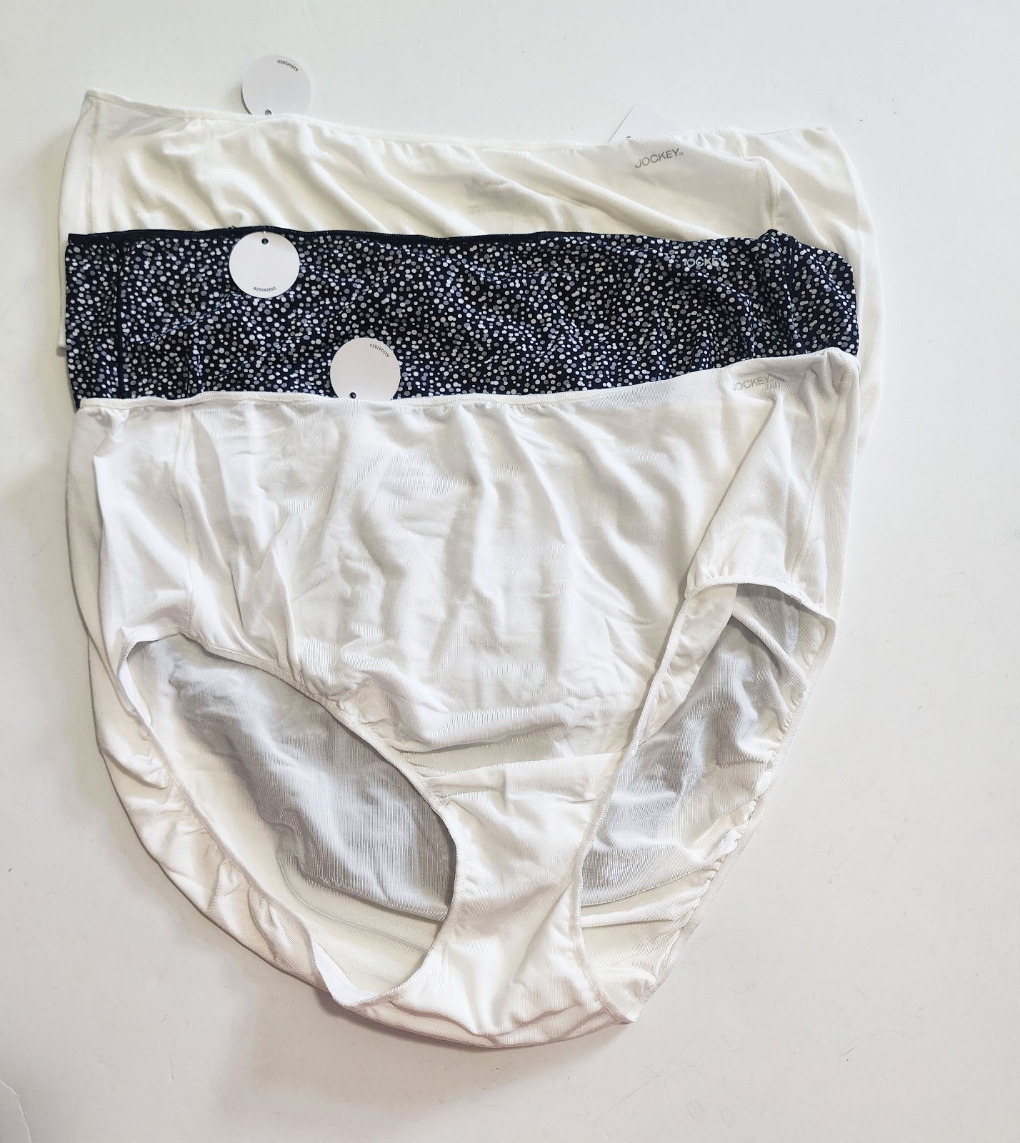 3 Jockey No Panty Line Promise Hip Brief Panty Ivory & Black Dot 1372 Sz 8 – NWT