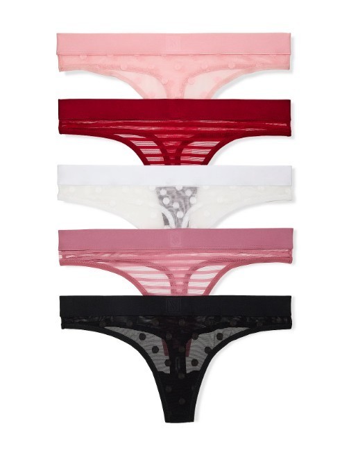 Victoria’s Secret 5-Pack Sheer Heritage Thong Panties Size L, M, S New #B2-4