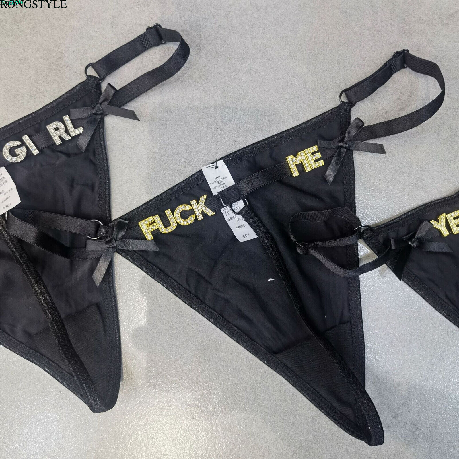 Sexy Thongs Shiny Crystal Letter Elastic Band Bow Women Thong Panties Underwear