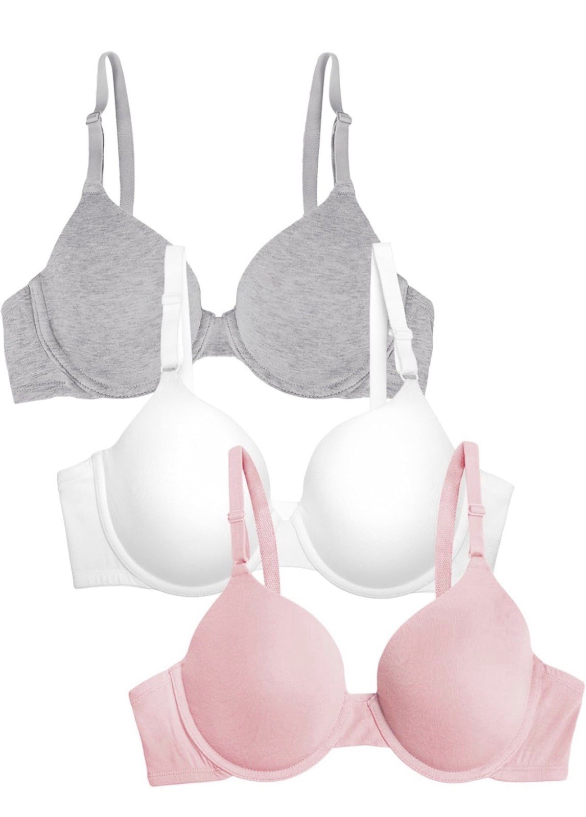Womens Smooth Cotton T-Shirt Bra – Ultra 34B Blushing Rose/White/Grey Heather
