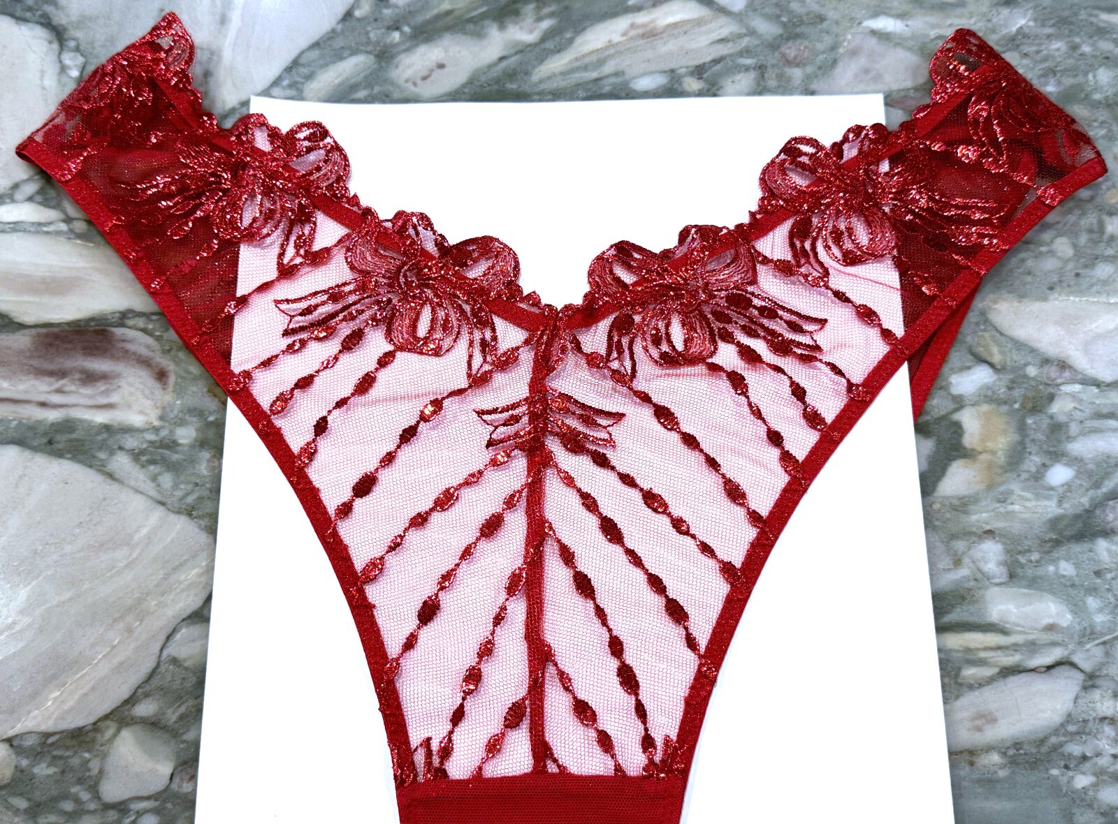 NEW Victoria Secret Dream Angels Bow SHINE Embroidery Brazilian Lipstick Red XL