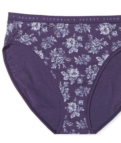 M XL XXL Purple Toile Floral Cotton Victorias Secret High Leg Waist Brief Pantie
